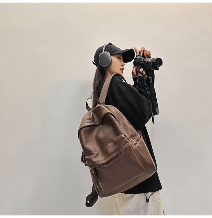 Кожанный рюкзак мужской женский ПУ портфель унисекс вместительный