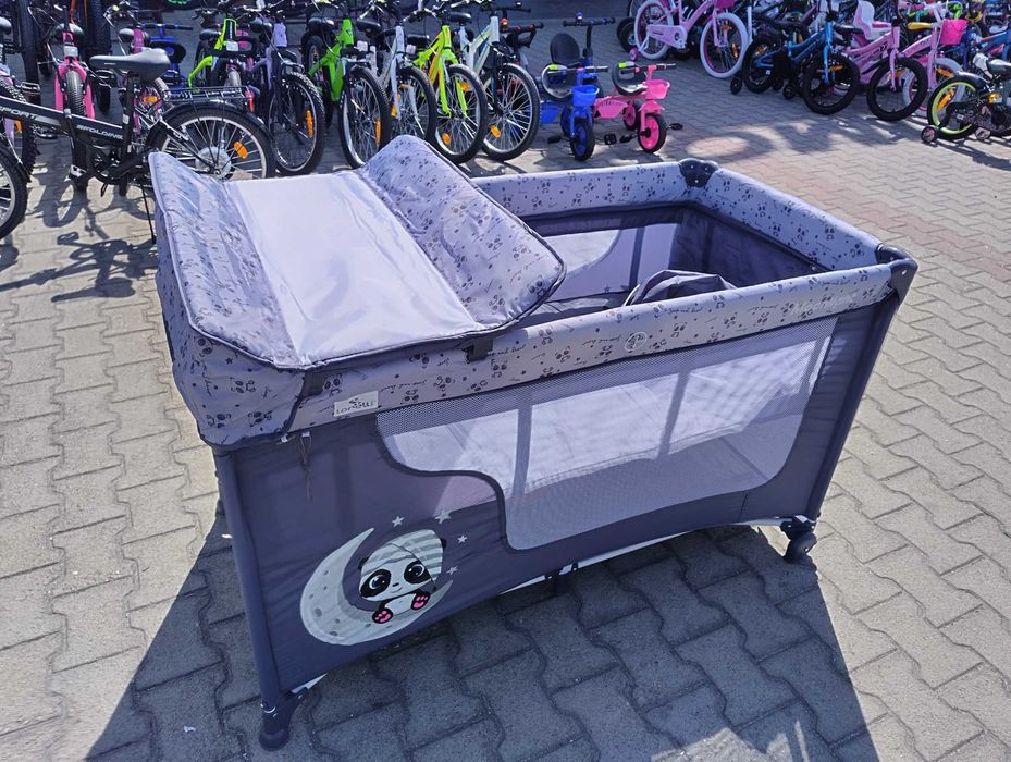 LORELLI Детска кошара на 2 нива с повивалник MOONLIGHT сив