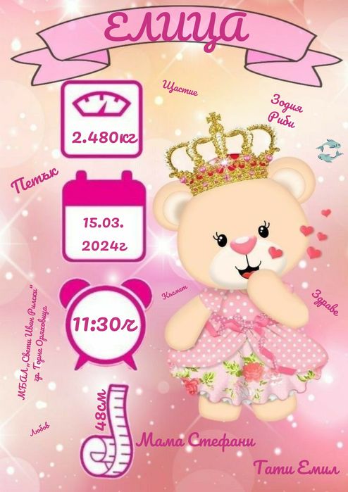 Бебешка   Визитка и надпис за празник, хартиена торта