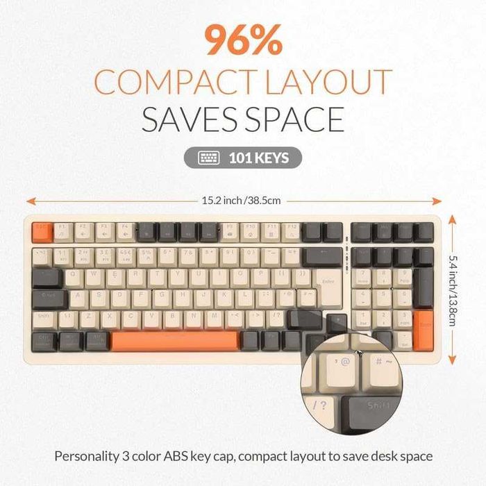 Механична геймърска клавиатура Rii, безжична 101 клавиша RGB подсветка