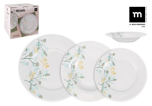 Set vesela 18 piese, rotund, portelan  stil mediteranean, Culoare Alb