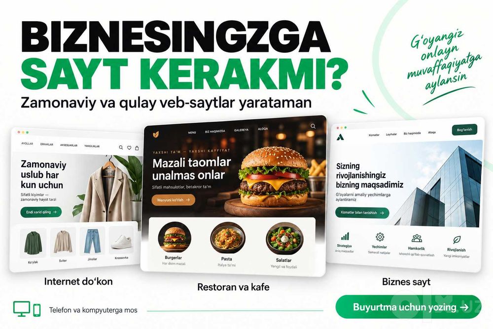 Sayt yaratish — internet do‘kon, biznes sayt va landing page