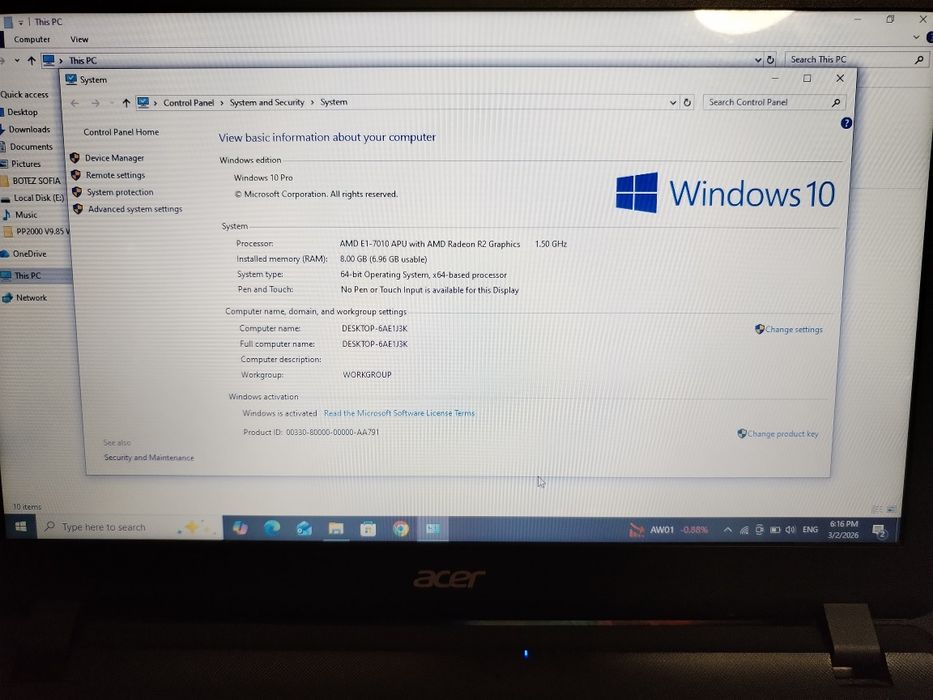 Laptop Acer Aspire 6 GB Ram HDD 500GB