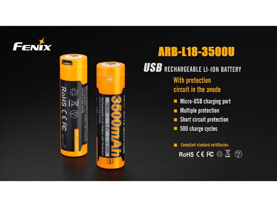 Acumulator Fenix 18650 - 3500mAh cu mufa Micro-USB nou