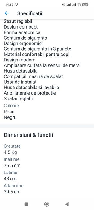 Vând scaun auto înălțător pentru copii, Hifold the fit and fold Booster, Rosu/Negru, 3.5 - 12 ani
