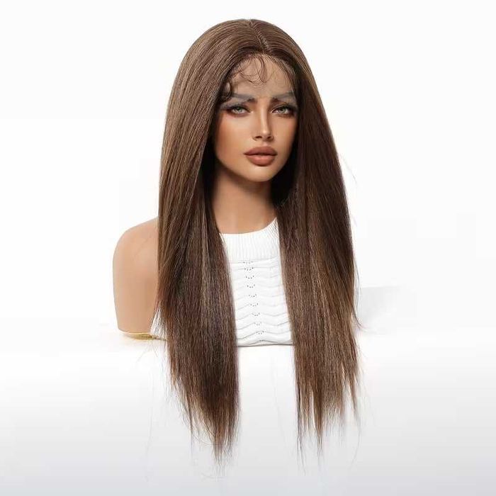 Кафява права перука 65 см с дантелен път T Part Lace 13x4x1