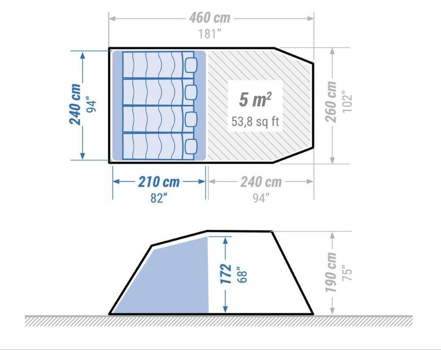 Палатка с рейки за къмпинг arpenaz 4.1 f&b, 1 спално, 4-местна