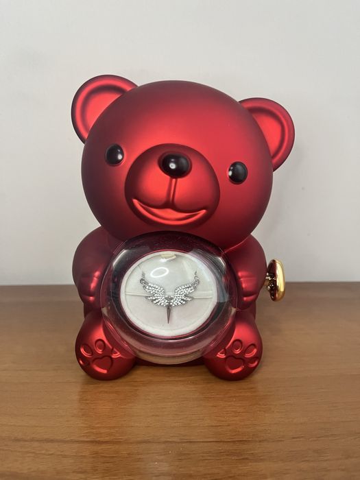 Сребърно колие с мече, роза и торбичка, рожден ден, годишнина, подарък