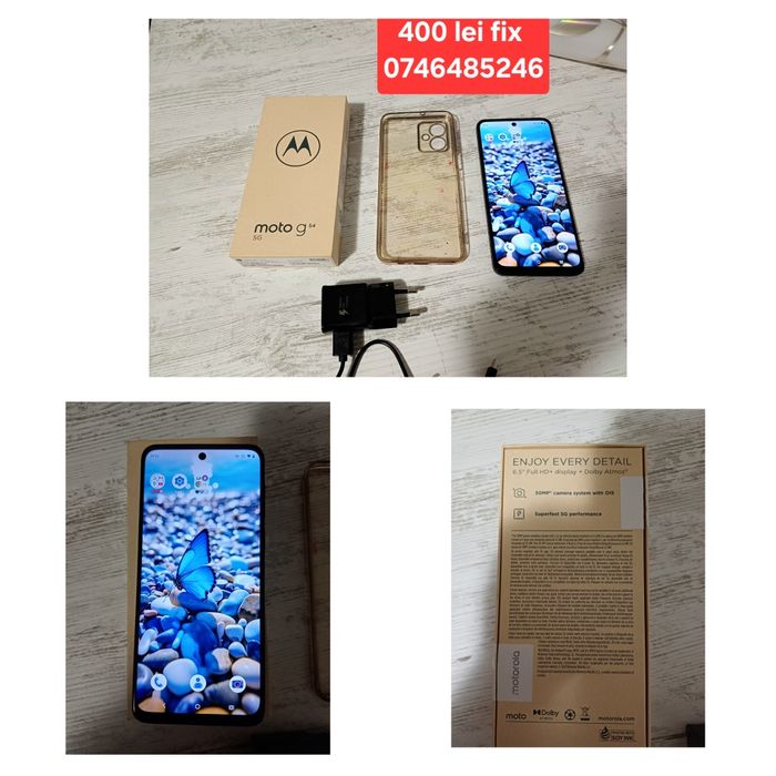 Telefon Motorola cu husă și încărcător