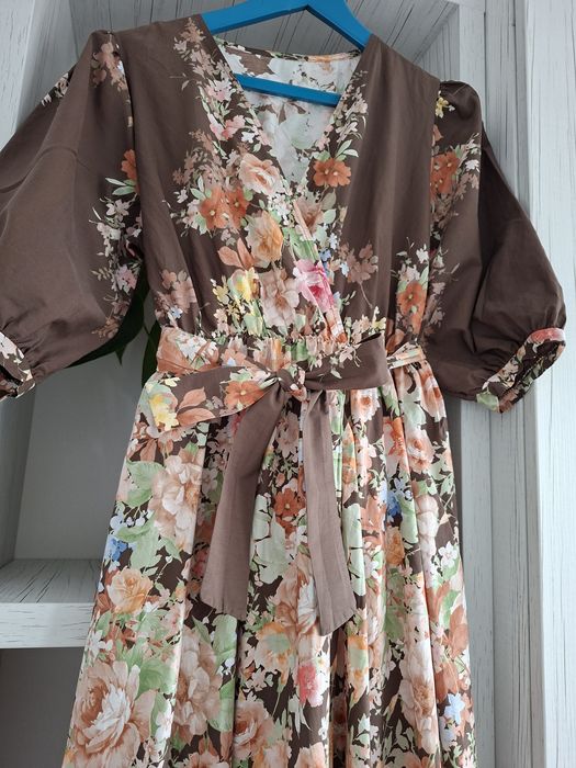 Rochie lungă model floral, bumbac, 36-38, petrecere de zi