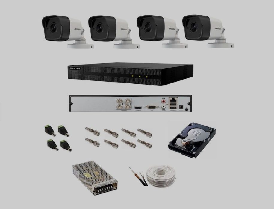 Kit complet supraveghere video 5 MP Hikvision Turbo HD 4 camere