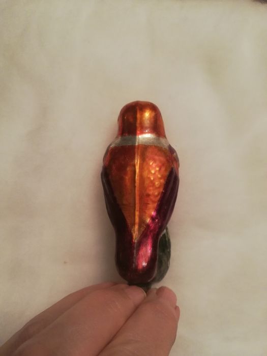 Елочная игрушка птица на камне советских времён
