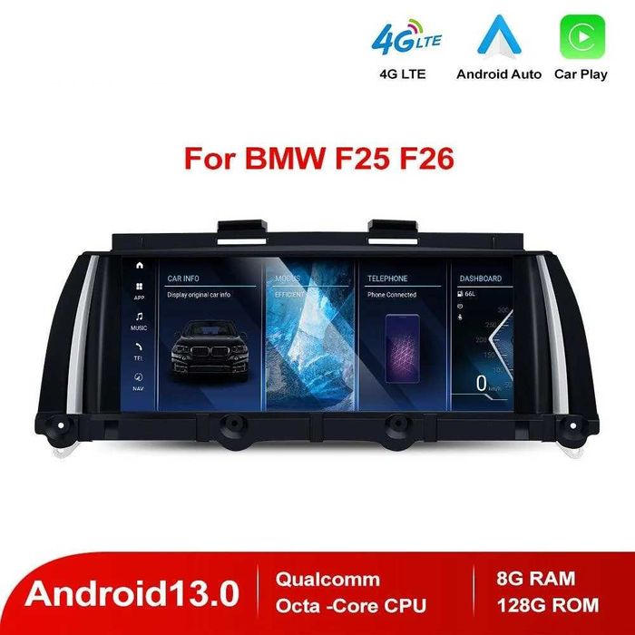 Навигация Android 14 8-ядрен 8GB RAM 128GB HDD BMW X3 F25 X4 F26 Андроид CIC NBT + Apple Carplay