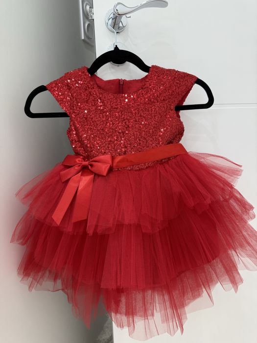 Детска официална рокля къс ръкав,червен цвят