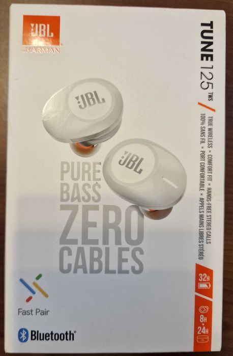 Casti JBL TUNE 125TWS, True Wireless, Bluetooth, In-ear, Microfon, alb