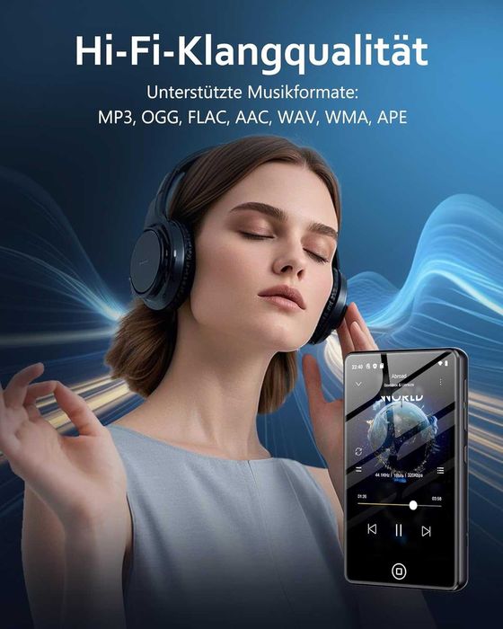 MP3 Плеър AGXOV 144GB с Bluetooth 5.2 – Тъчскрийн, Високоговорител