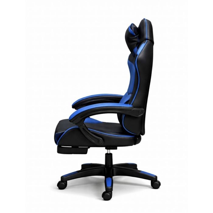 Ергономичен геймърски стол с масажна функция и поставка за крака – чер