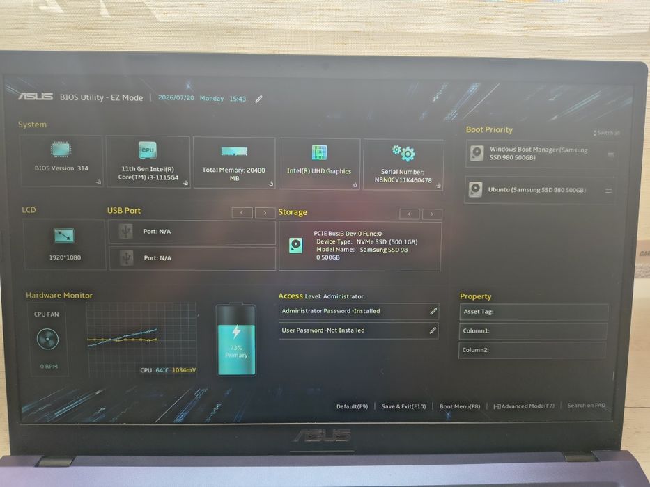 Laptop 20gb RAM 500gb SSD ușor negociabil
