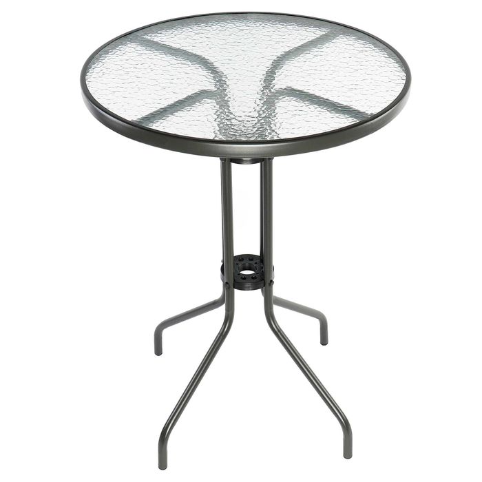 Masa Grădină Blcon Terasă rotundă sticla securizata otel 60x70 cm, Gri