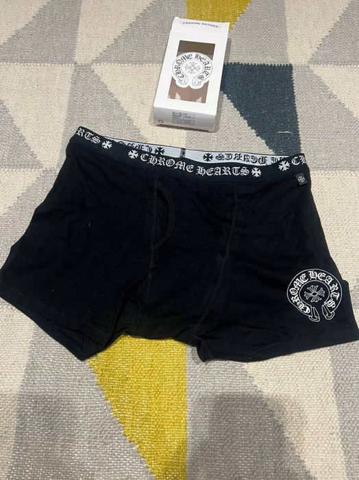Boxeri Chrome Hearts negri cu logo mic alb, mărimile M și L, noi în cutie