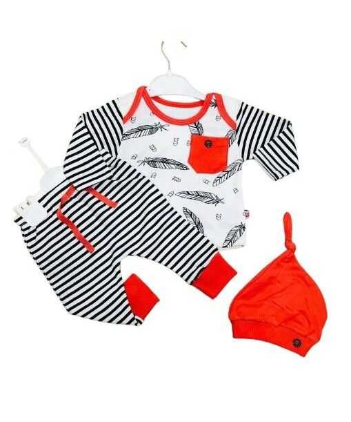 Set  3 piese, pantalon in dungi, bluza maneca lunga si caciulita