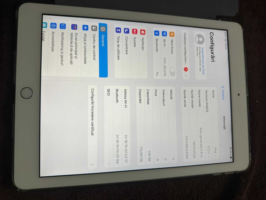 Ipad 6 Tableta Gen 6 2018 SILVER 128 GB Ecran Multi-Touch 9,7 inchi