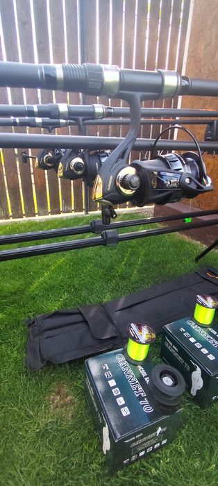 Set Crap,3 Lansete Carbon 3,90m,3 Mulinete Gannet 7000,13 Rulmenti,Rod Pod+Senzori+Swingere+ Fir