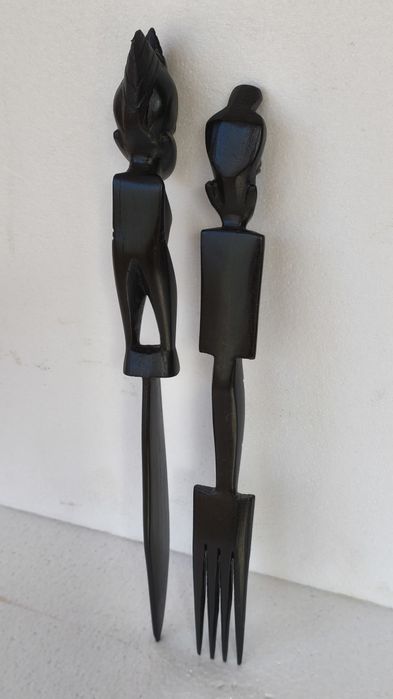 2 statuete sculptura abanos set rustic arta handmade figurine lemn