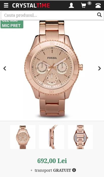 Ceas Fossil Stella ES2859, auriu rose