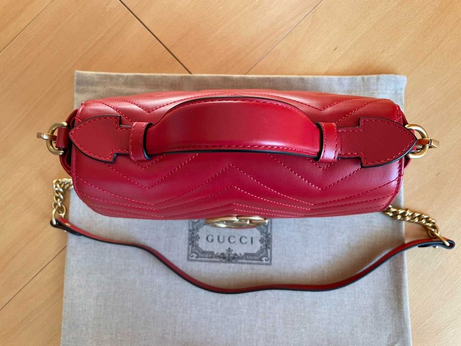 Чантa Гучи Оригинална Горна Дръжка GG Лого Marmont Червена Кожа Gucci