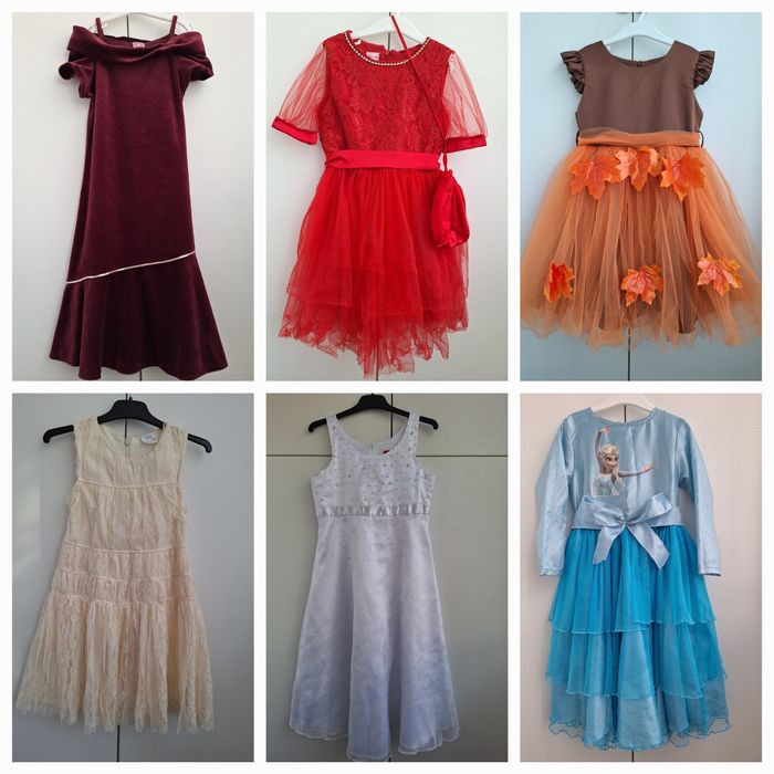 Rochie dantela, 128, 6-7-8 ani, Zana toamna, Elsa, rosie, alba fulg