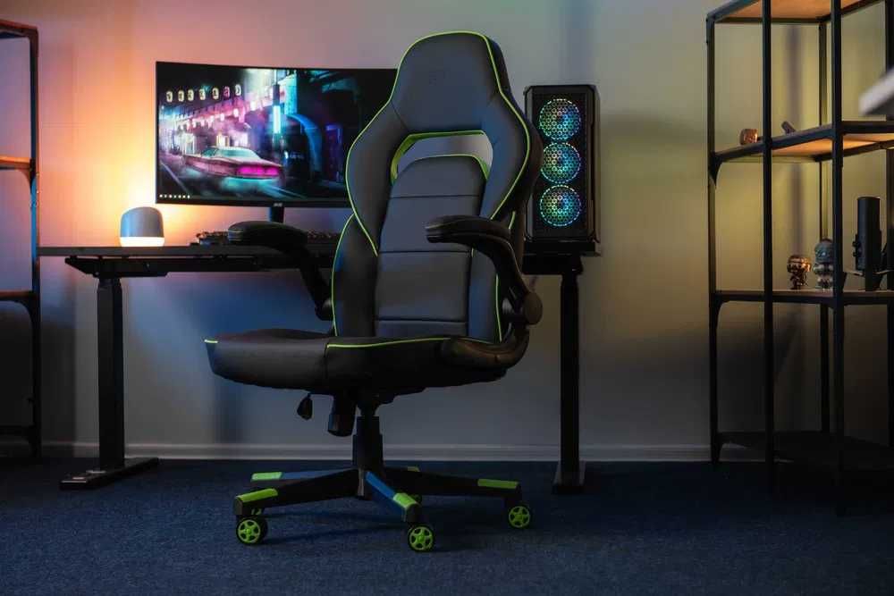 2E Gaming Chair HEBI Black White/Black Green (2E-GC-HEB-BKWT)