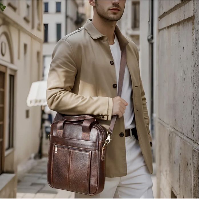 Мъжка кожена чанта за през рамо /Модерен кросбоди кежуал -10% Промоция