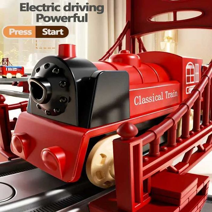 Set Trenulet Electric Deluxe: 287 Piese, Traseu Interactiv, Poduri