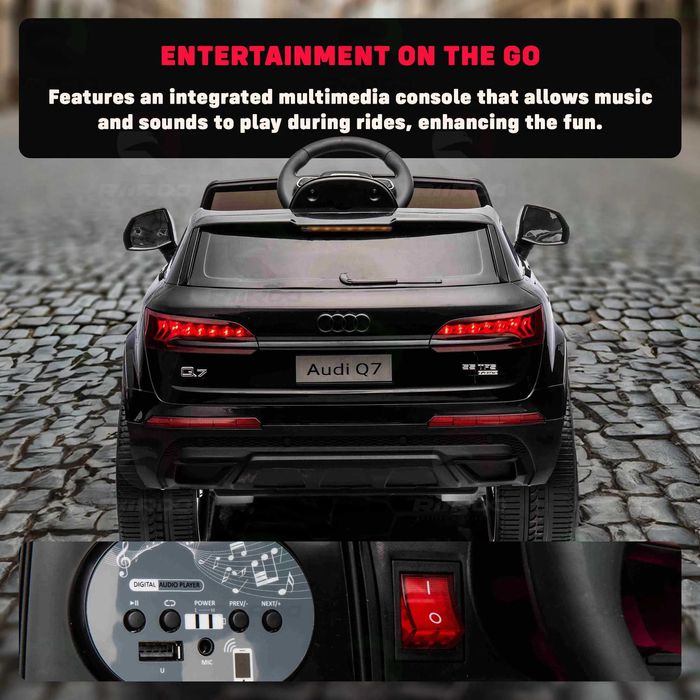 Акумулаторен джип Audi Q7 12V с меки гуми с Кожена седалка
