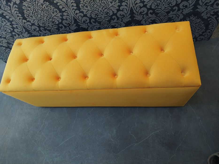 Bancheta,băncuță catifea cu spatiu pentru depozitare culoare galben