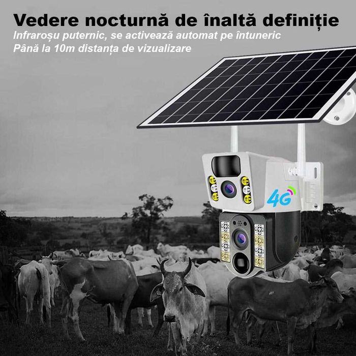 Camera de Supraveghere cu SIM 4G si Lentile Duble, Panou solar, 64GB