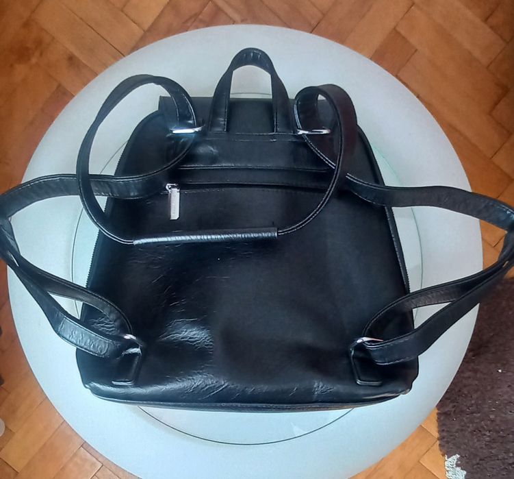 Rucsac negru nou din piele naturala-Silviarosa( 30× 33× 13 cm)