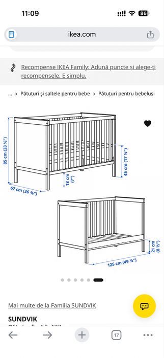 Patut ikea cu saltea si bara de protectie