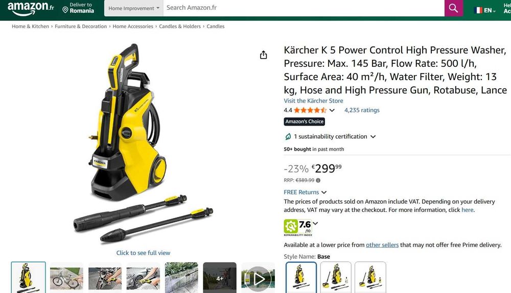 Mașină de spălat cu presiune Kärcher K 5 Power Control, 145 bari