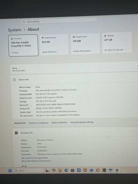 Laptop Dell 15 proc i7-1355U 512GB SSD, 16 GB DDR4, 120 Hz