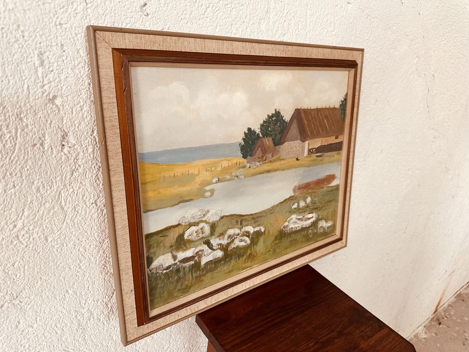 Оригинална шведска маслена картина – селски пейзаж, 1976 г