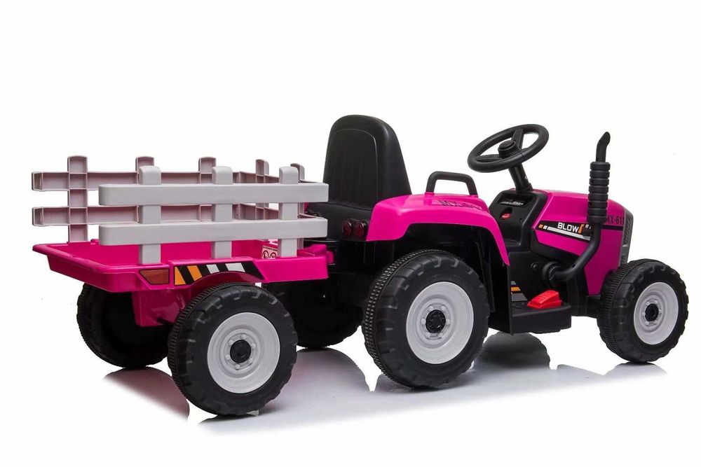 Tractoras electric Kinderauto BJ611 2x30W 12V RC BT Remorca RED Rose