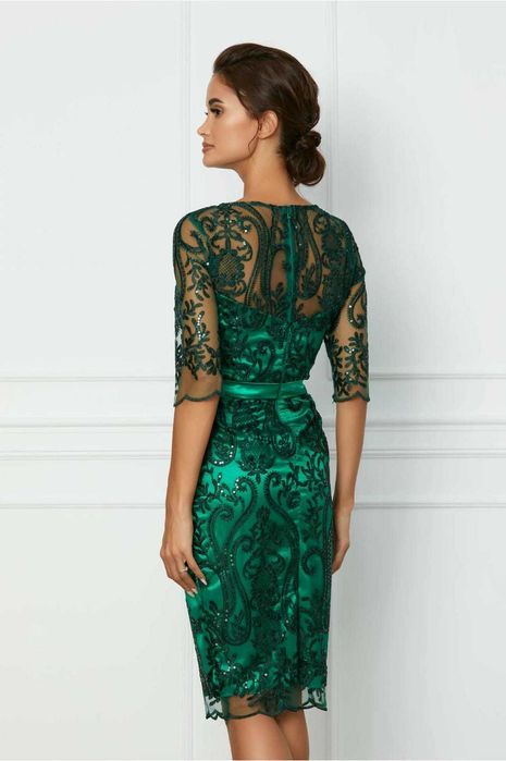 Rochie DyFashion spectaculoasa, marimea 38, verde cu datela si paiete