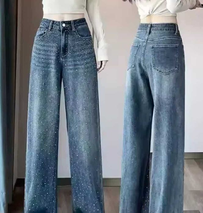 Нови дамски дънки с камъчета размер Л