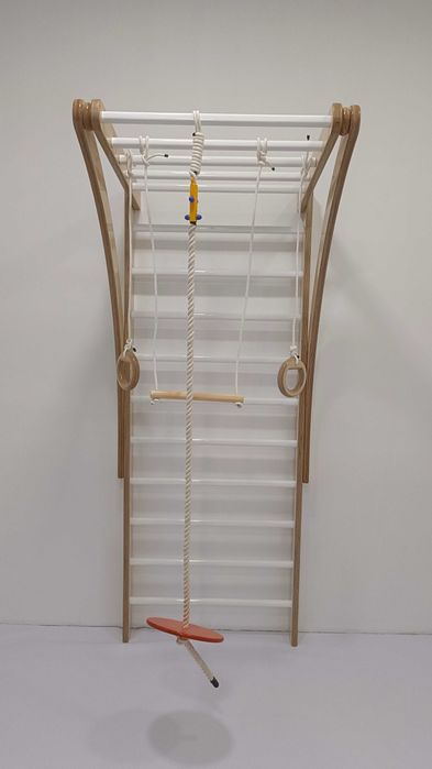 Детская шведская стенка "Радуга" деревянная, турник, рукоход, кольца