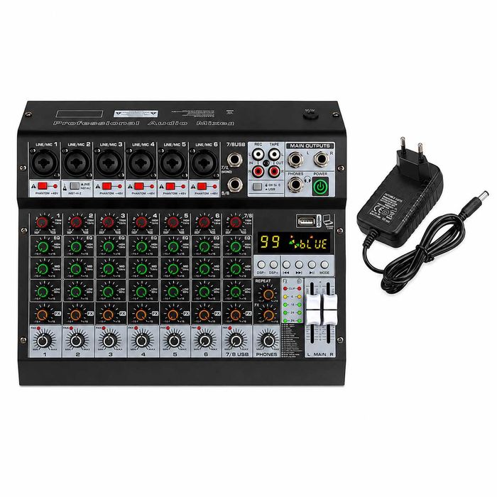 Pasiv mixer audio 8 canale KT8M Stereo canal USB Bluetooth 99 digital DSP efecte LED ecran