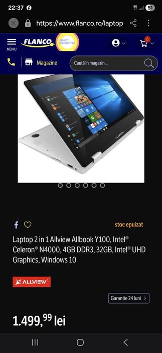 Laptop 2 in 1 Allview Allbook Y100, Intel Celeron N4000 4GB