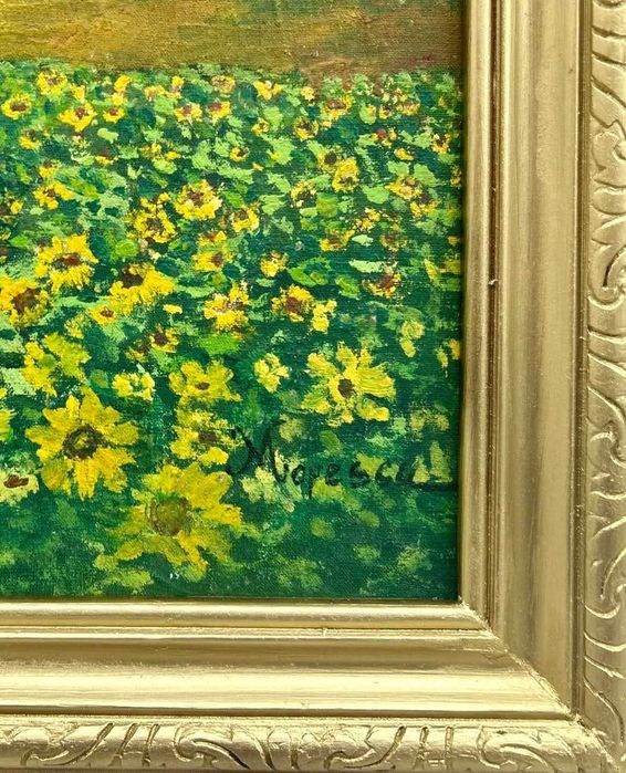 M Popescu Tablou Peisaj Floarea-soarelui pictura ulei inramata 42x56cm