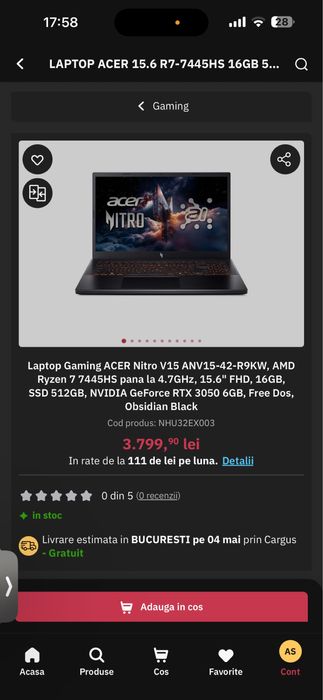 Latopot Gaming Acer Nitro